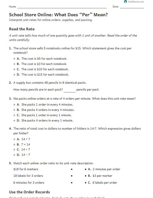 School Store Online: What Does “Per” Mean? worksheet preview