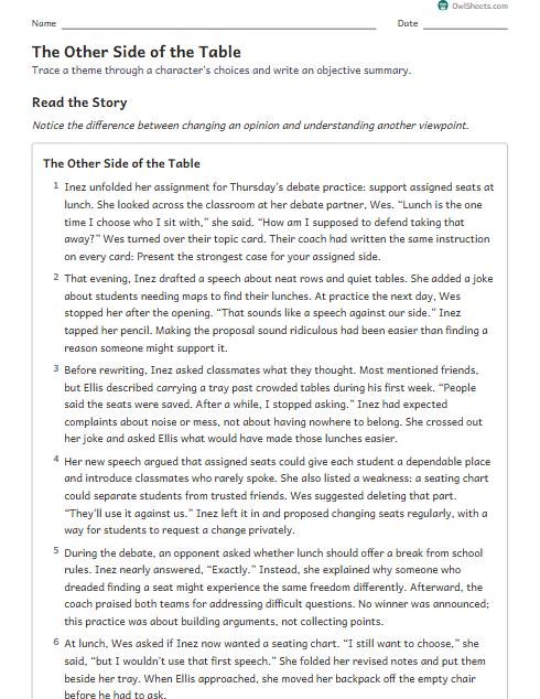 The Other Side of the Table worksheet preview