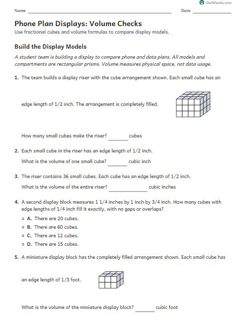 Phone Plan Displays: Volume Checks worksheet preview