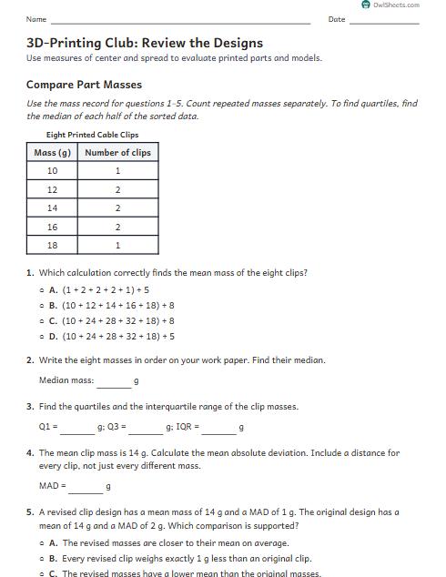 3D-Printing Club: Review the Designs worksheet preview