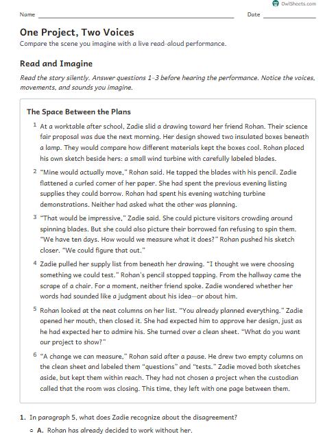 One Project, Two Voices worksheet preview