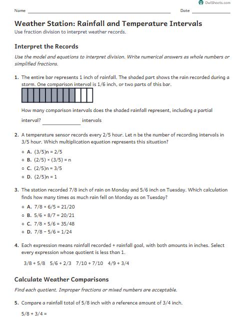Weather Station: Rainfall and Temperature Intervals worksheet preview