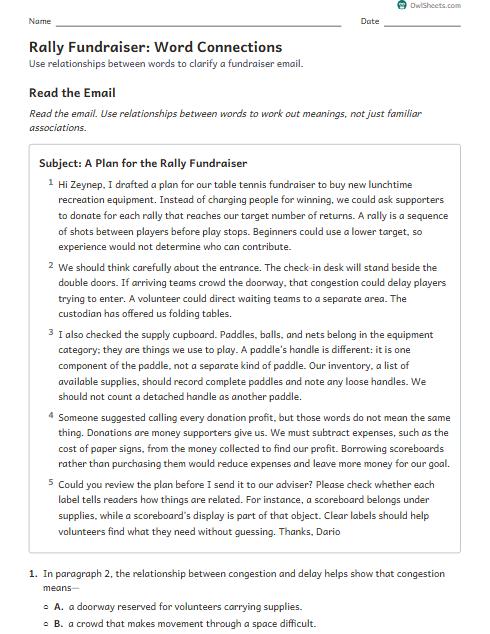 Rally Fundraiser: Word Connections worksheet preview