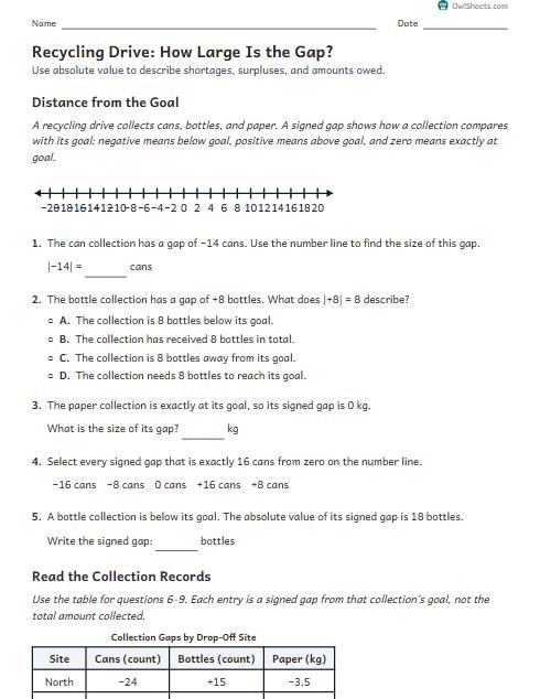 Recycling Drive: How Large Is the Gap? worksheet preview