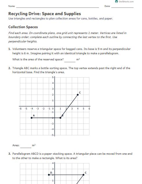 Recycling Drive: Space and Supplies worksheet preview