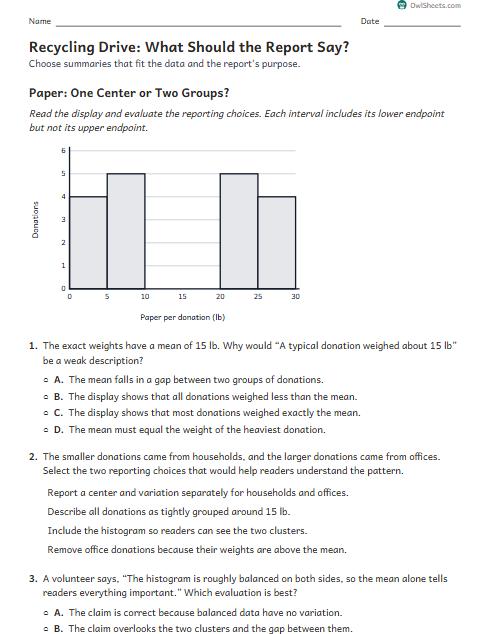 Recycling Drive: What Should the Report Say? worksheet preview