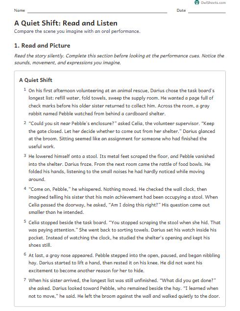 A Quiet Shift: Read and Listen worksheet preview