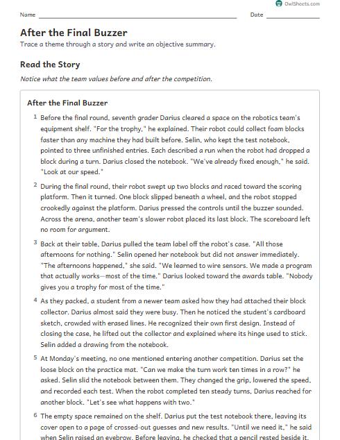 After the Final Buzzer worksheet preview