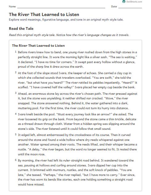 The River That Learned to Listen worksheet preview