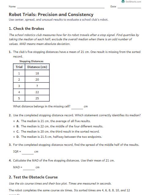 Robot Trials: Precision and Consistency worksheet preview