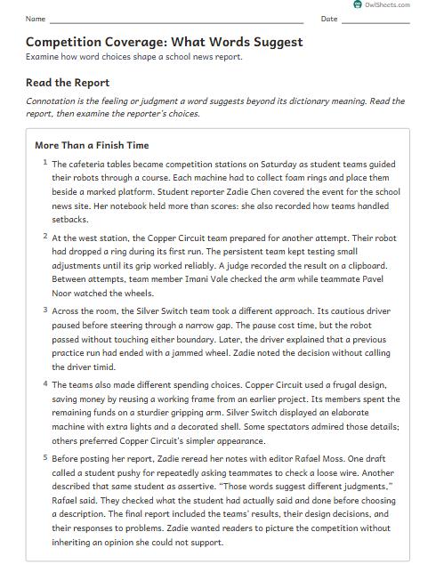 Competition Coverage: What Words Suggest worksheet preview