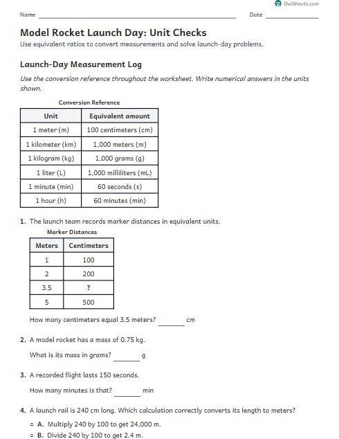 Model Rocket Launch Day: Unit Checks worksheet preview