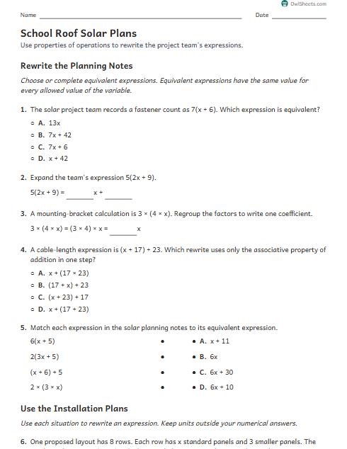 School Roof Solar Plans worksheet preview
