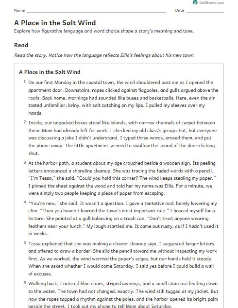 A Place in the Salt Wind worksheet preview