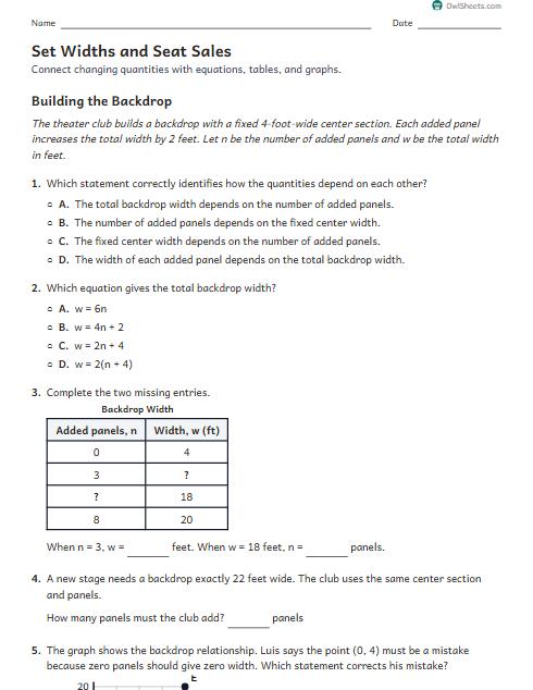 Set Widths and Seat Sales worksheet preview