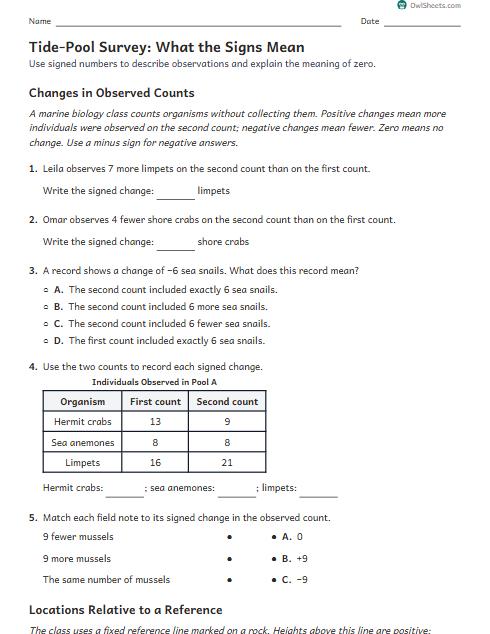 Tide-Pool Survey: What the Signs Mean worksheet preview