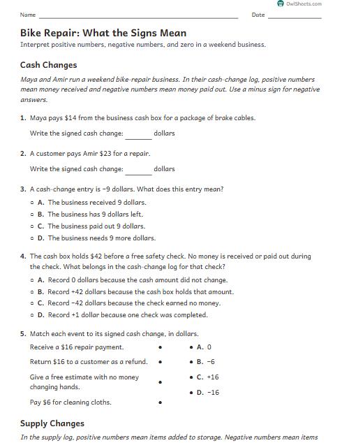 Bike Repair: What the Signs Mean worksheet preview