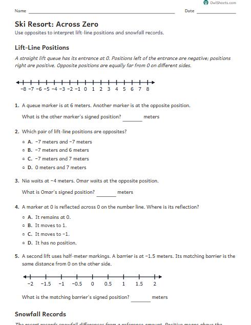 Ski Resort: Across Zero worksheet preview