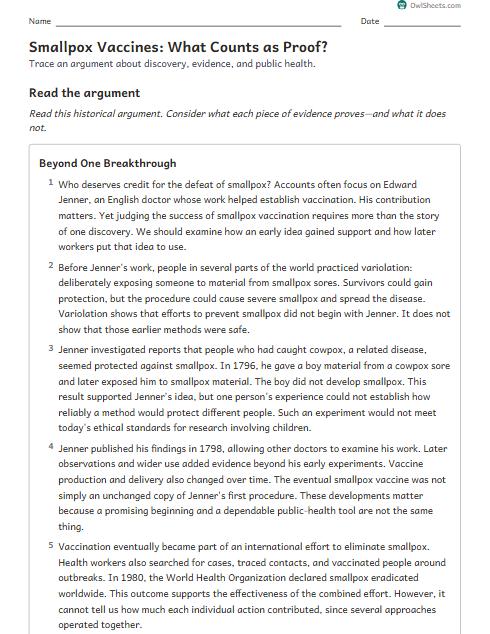 Smallpox Vaccines: What Counts as Proof? worksheet preview