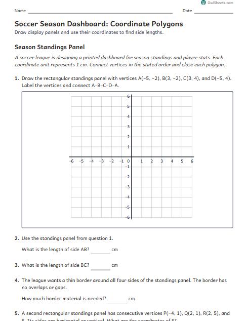 Soccer Season Dashboard: Coordinate Polygons worksheet preview