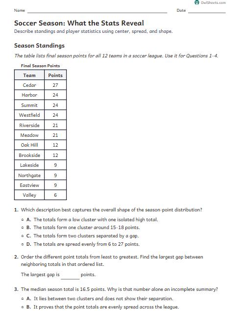Soccer Season: What the Stats Reveal worksheet preview