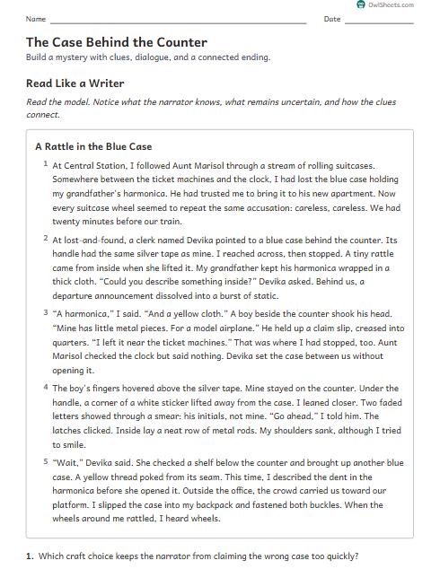 The Case Behind the Counter worksheet preview