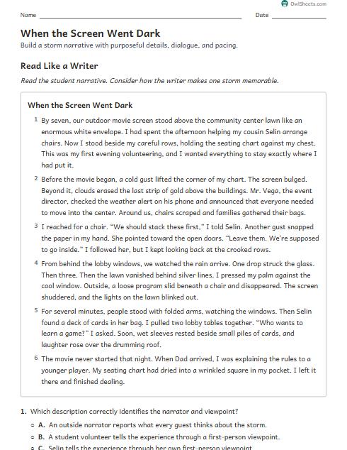 When the Screen Went Dark worksheet preview