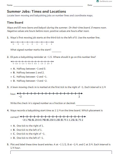 Summer Jobs: Times and Locations worksheet preview