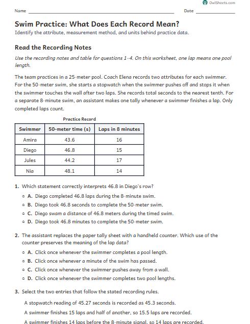 Swim Practice: What Does Each Record Mean? worksheet preview
