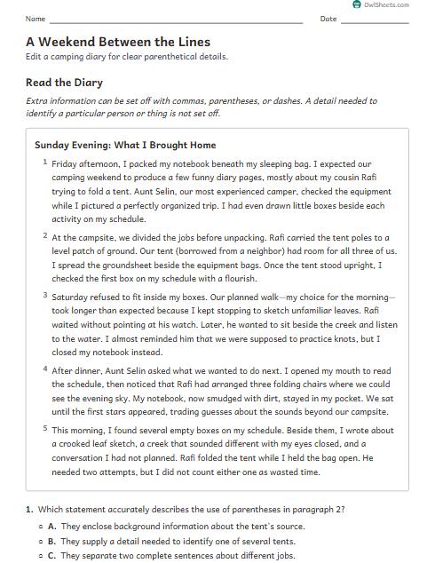 A Weekend Between the Lines worksheet preview