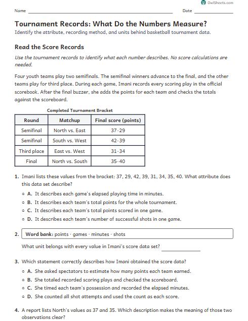 Tournament Records: What Do the Numbers Measure? worksheet preview