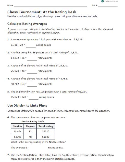 Chess Tournament: At the Rating Desk worksheet preview