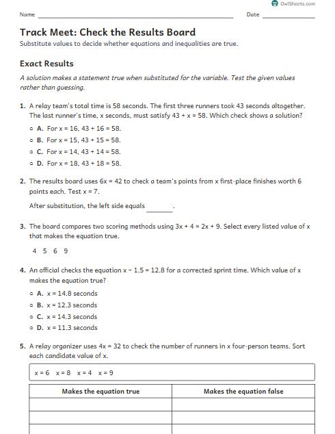 Track Meet: Check the Results Board worksheet preview