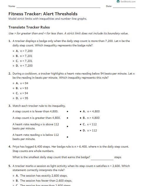 Fitness Tracker: Alert Thresholds worksheet preview