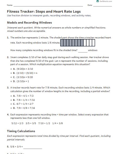 Fitness Tracker: Steps and Heart Rate Logs worksheet preview
