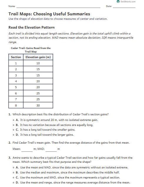 Trail Maps: Choosing Useful Summaries worksheet preview