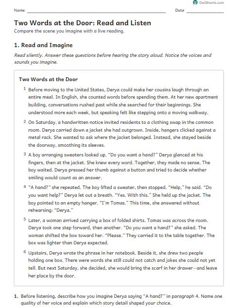 Two Words at the Door: Read and Listen worksheet preview