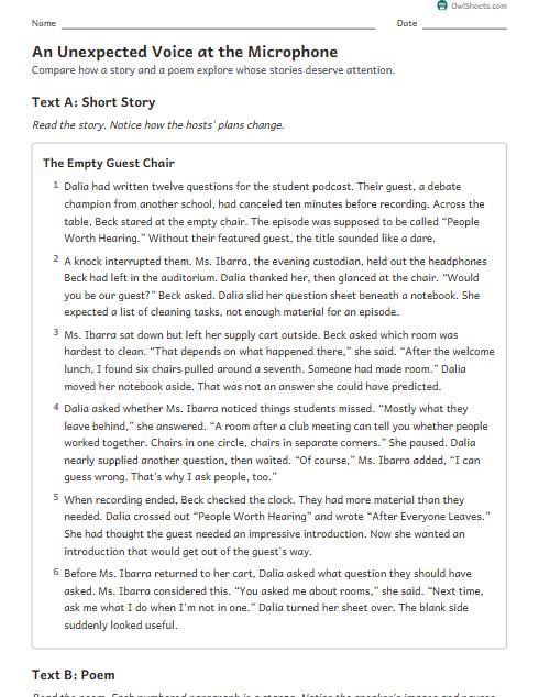 An Unexpected Voice at the Microphone worksheet preview