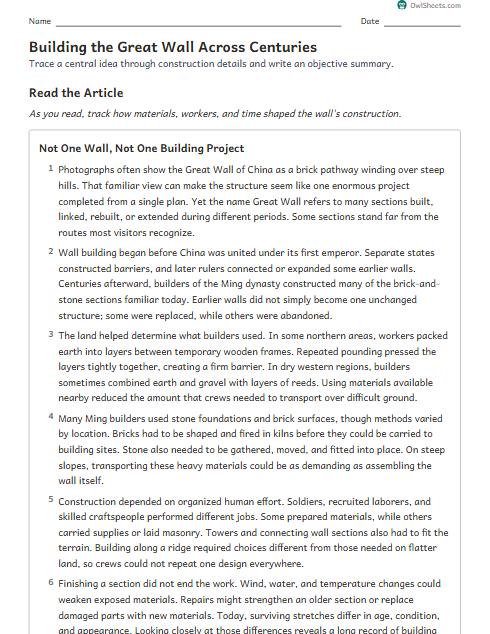 Building the Great Wall Across Centuries worksheet preview