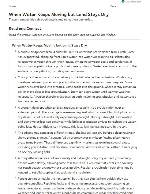 When Water Keeps Moving but Land Stays Dry worksheet preview