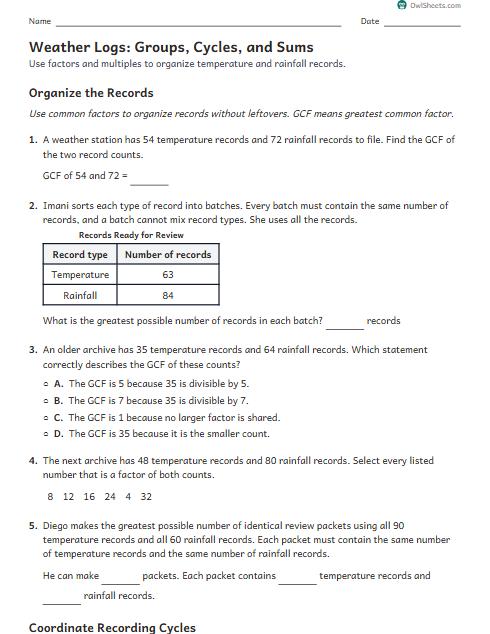 Weather Logs: Groups, Cycles, and Sums worksheet preview