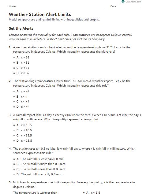 Weather Station Alert Limits worksheet preview
