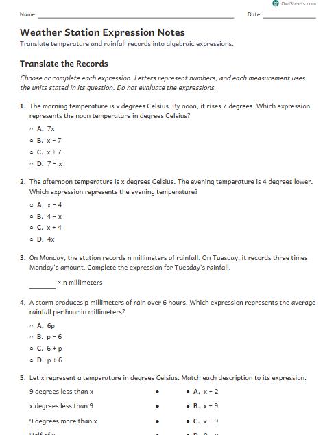 Weather Station Expression Notes worksheet preview