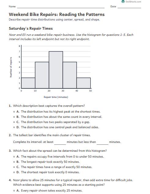 Weekend Bike Repairs: Reading the Patterns worksheet preview