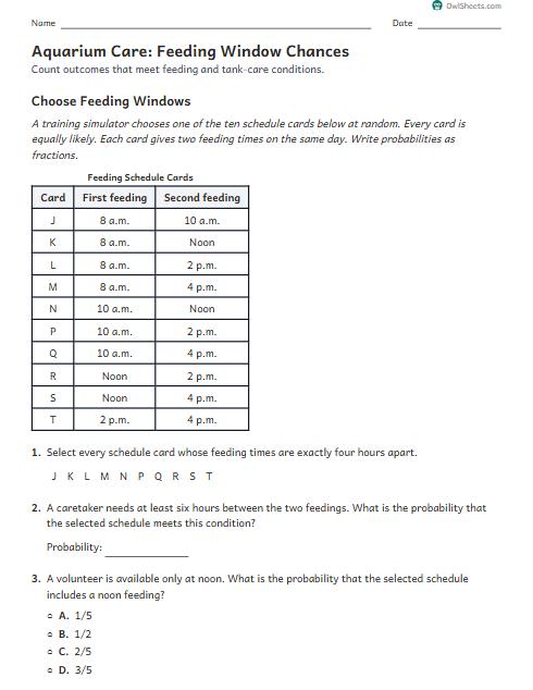 Aquarium Care: Feeding Window Chances worksheet preview