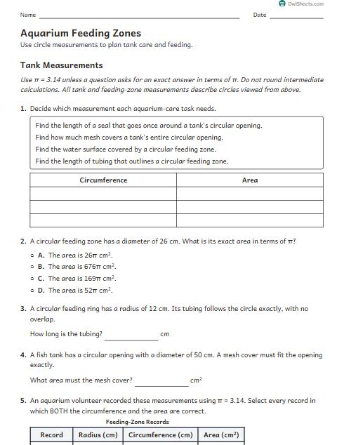 Aquarium Feeding Zones worksheet preview