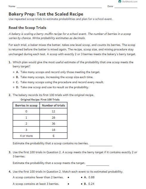 Bakery Prep: Test the Scaled Recipe worksheet preview