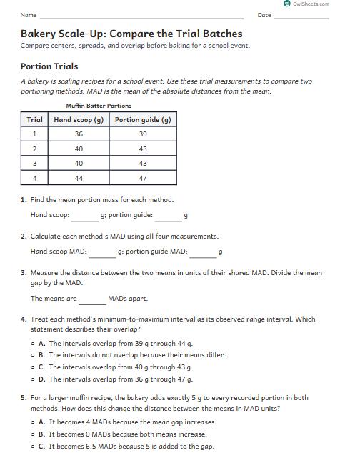 Bakery Scale-Up: Compare the Trial Batches worksheet preview