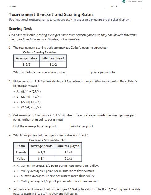 Tournament Bracket and Scoring Rates worksheet preview