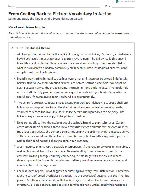 From Cooling Rack to Pickup: Vocabulary in Action worksheet preview